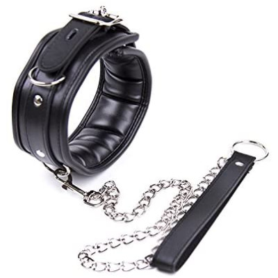 Naughty Toys Leather Collar with Metallic Leash 44 cm