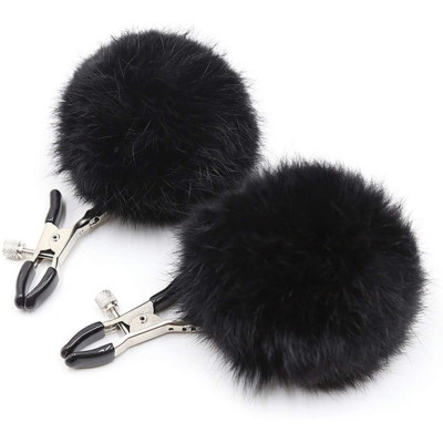 Naughty Toys Nipple Clamps with Plush Ball Black