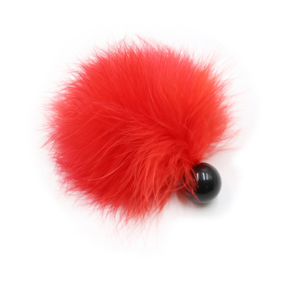 Red feather tickler with bead base handle 12 cm