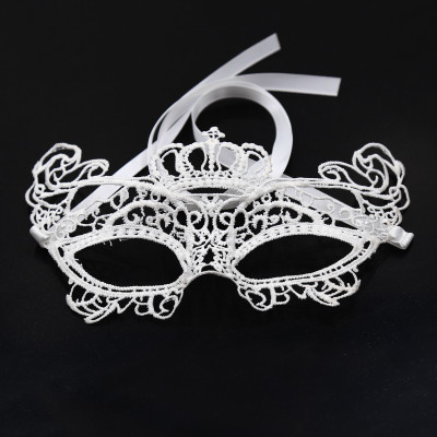 White Embroidered Eye Mask with Satin Tie