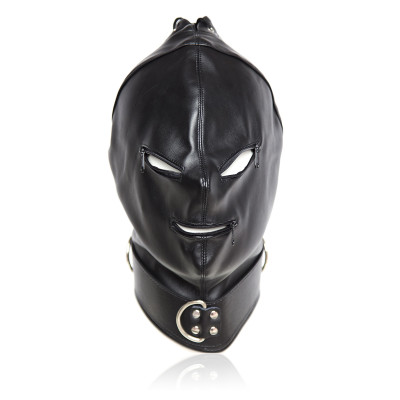 Godzilla Bdsm Leather Black Hood with zippers mouth eyes