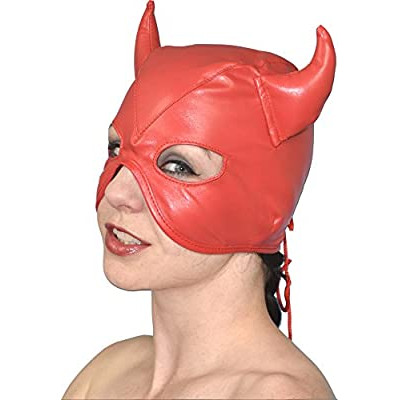 Devils RED Leather Half Face Role Play Hood Harness 