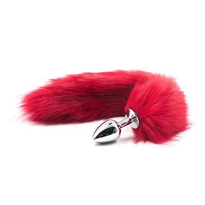 Red Faux Fur Tail with metal butt plug-SMALL