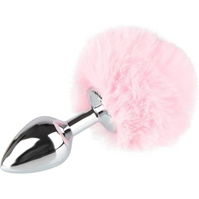 Pink Bunny Tail with Metal Butt Plug- SMALL