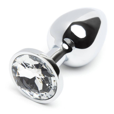 LARGE Crystal Clear Metal Butt Plug Anal Jewel 9 cm 
