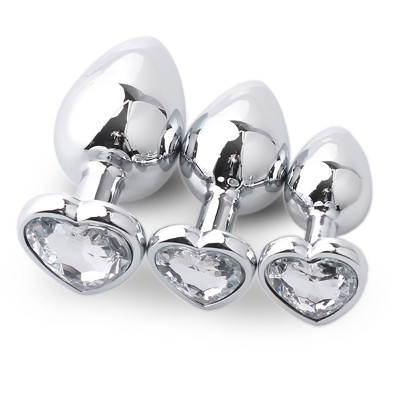 Set three heart metal anal plugs Crystal Clear Jem S M L