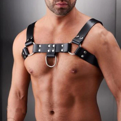 Black Leather adjustable Chest Body Harness S-XL