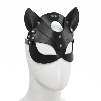 Black Leather Cat Mask O/S