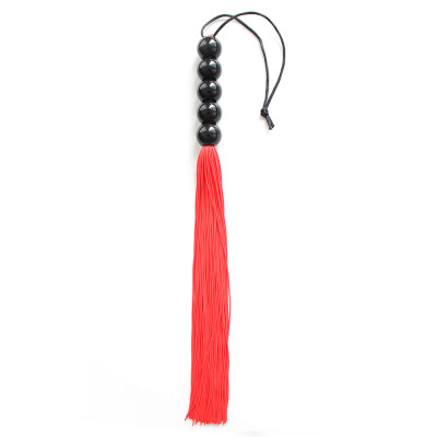 Red silicone flogger with 5 beads handle 36 cm