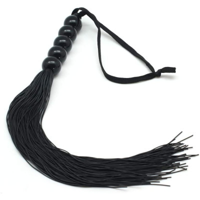 Black silicone flogger with 5 beads handle 36 cm