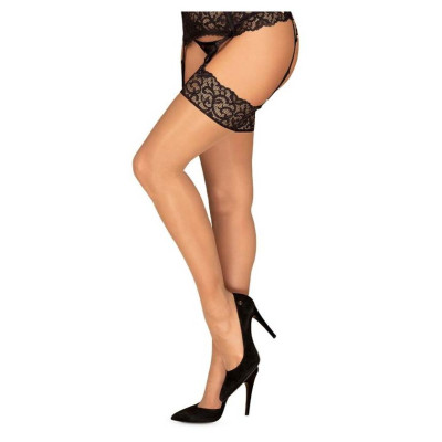 Obsessive Joylace Beige Stockings with Black Lace