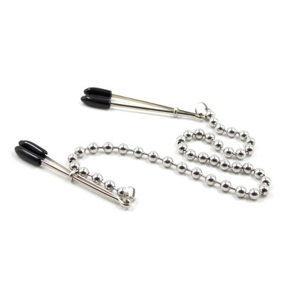 Adjustable Tweezer Nipple Clamps with silver beaded chain
