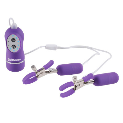Fetish Fantasy 10 Function Vibrating Nipple Clamps Purple
