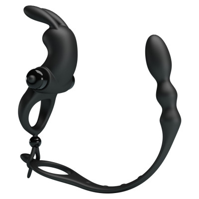 Vibrating cock ring with anal stimulator