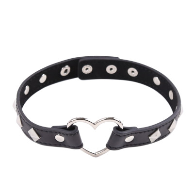 Naughty Toys Black Faux Leather Heart Ring Collar