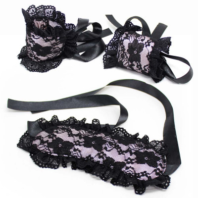 Naughty Toys Pink Lace-Satin Blindfold with Hand Cuffs