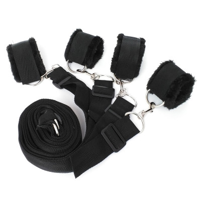 Naughty Toys Bed Restraint Set with Fluffy Cuffs Black