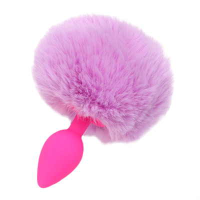 Naughty Toys Pink Silicone Butt Plug with Purple Tail SMALL