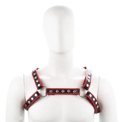 Naughty Toys Chest Harness Black Red with Studs