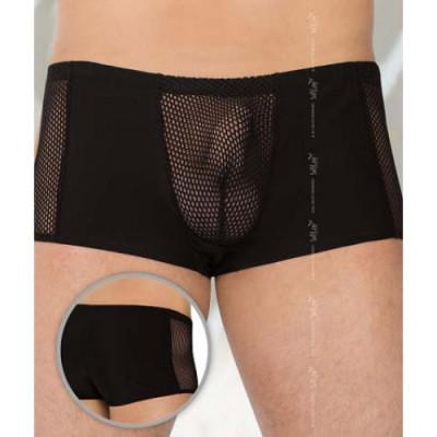 Male Mini Short with Fishnet Front Black