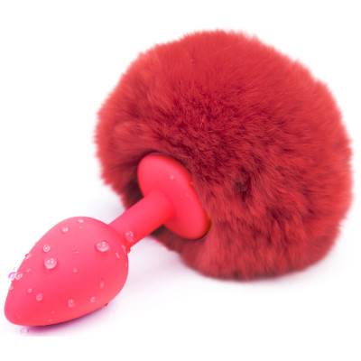 Naughty Toys Red Silicone Bunny Tail Butt Plug SMALL