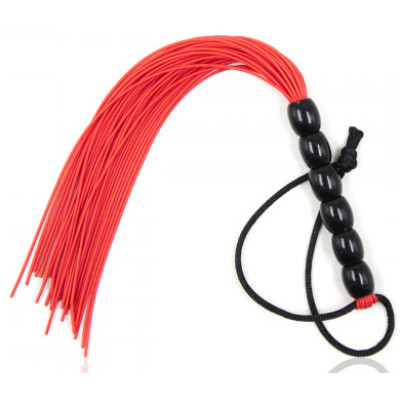Red Mini silicone flogger with 6 beads handle 22 cm