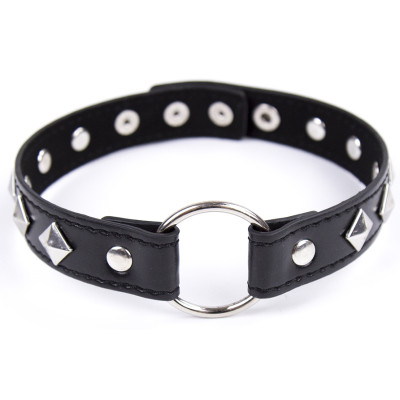 One size adjustable black faux leather studded neck collar