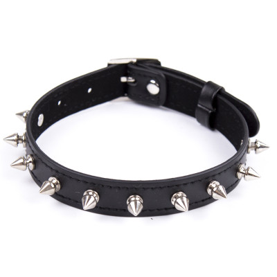Adjustable black faux leather Spiked neck collar