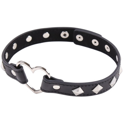 Naughty Toys Black Faux Leather Heart Ring Collar
