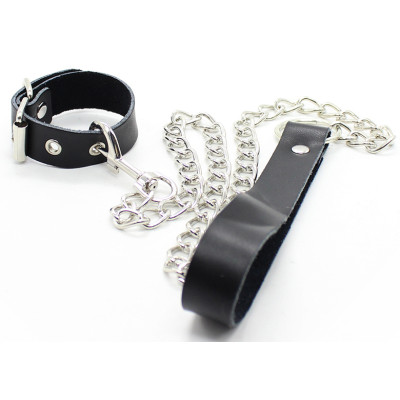 Cock ring with metal chain leash