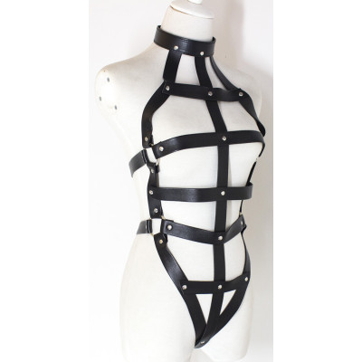 Naughty Toys Faux Leather Strappy Harness with Open Cups OS
