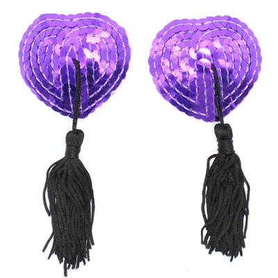 Naughty Toys Purple Heart Burlesque Sequin Nipple Black Tassels