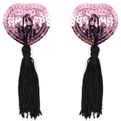 Naughty Toys Pink Heart Burlesque Sequin Nipple Black Tassels