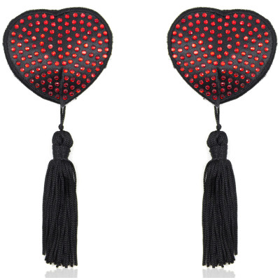 Καλύμματα Θηλών σε Σχήμα Καρδιάς με Διαμαντάκια Κόκκινο Μαύρο Naughty Toys