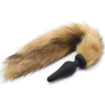 Black silicone butt Plug with Fox tail 44 cm