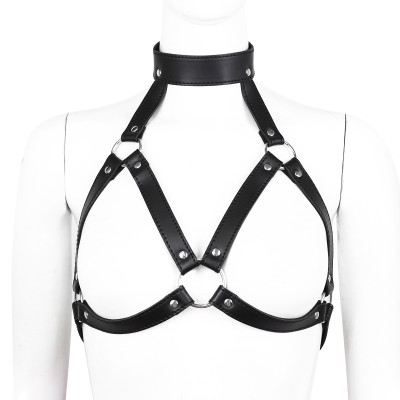 Fetish fashion leather body chest straps harness bra