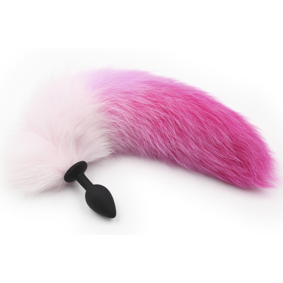 Pink white tipped faux fur tail Silicone plug MEDIUM
