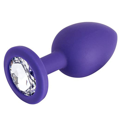 Small PURPLE silicone butt plug with CLEAR Jewel