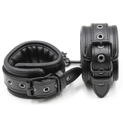 Naughty Toys ONE SIZE leather adjustable Wrist Cuffs BLACK