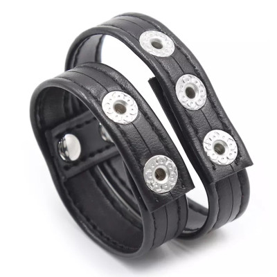 Leather multi snap Double strap cock ring