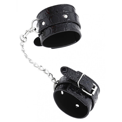 Naughty Toys ONE SIZE Grained shiny Vinyl look Ankle Cuffs BLACK
