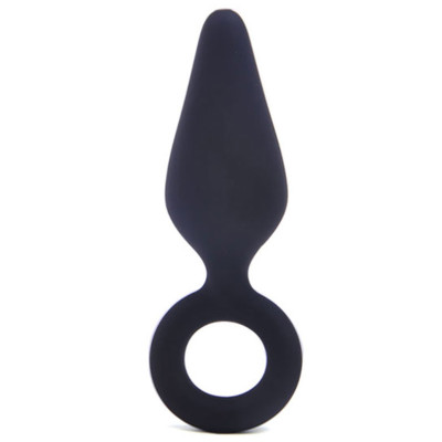LARGE black silicone Anal Plug with retrieval Ring Ø 4 cm