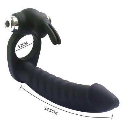 Cock Ring with Dildo Double Penetrator Vibrator BLACK