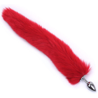 RED Faux Fur Tail with metal butt plug MEDIUM Ø 3.4 cm