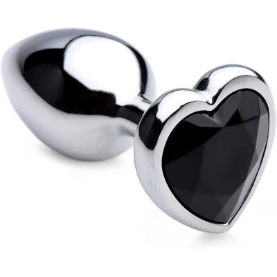 SMALL heart base metal butt plug with Black jewel 7 x Ø 2,8 cm