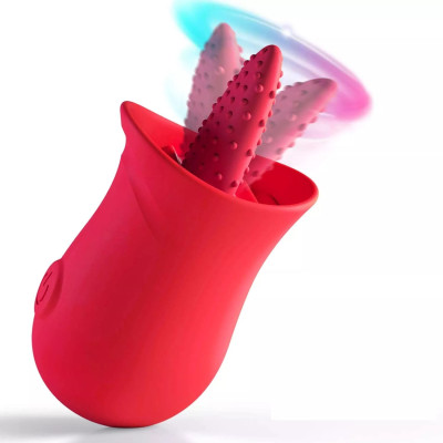 Red Silicone Vibrating Licking Tongue Rose Flower
