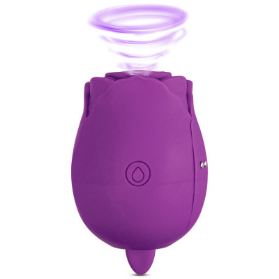 Purple Silicone Clitoral Rose Sucking Vibrator with Vibrating Tongue