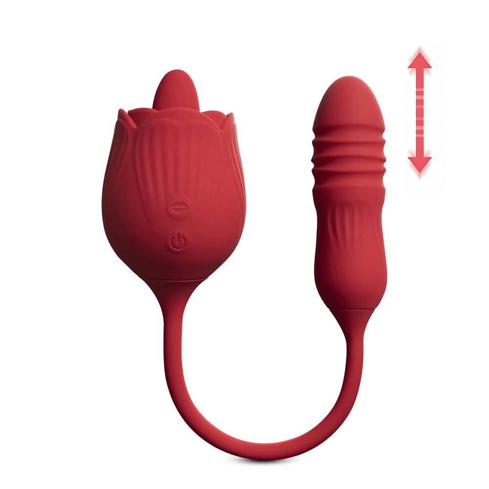 RED silicone clitoral Rose Licking Tongue with thrusting Bullet Vibrator