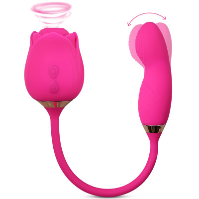Silicone clitoral air wave sucking Rose with wiggling vibrator
