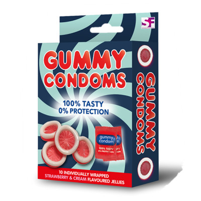 Delicious strawberry flavoured jelly condoms in individual wraps